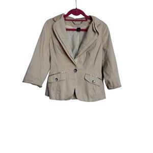 White House Black Market Jacket Womens Size 2 Beige 3/4 Sleeve Cotton Blazer